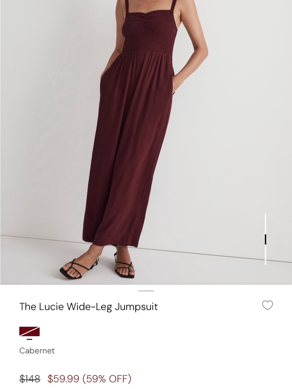 Madewell Smocked Wide-Leg Jumpsuit - Cabernet Red